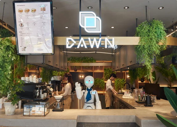 Robot behind the counter at a cafe