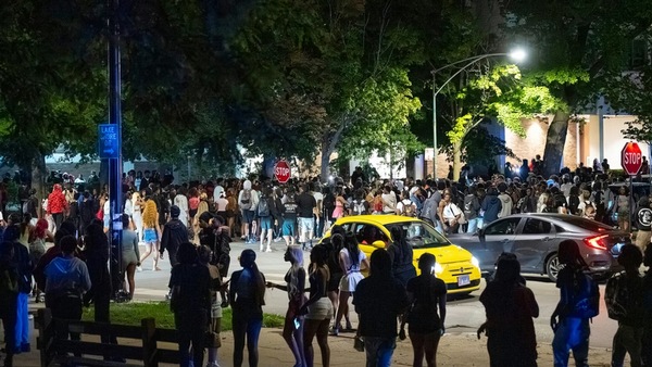 teens gathered on the street