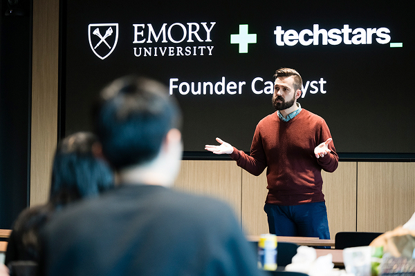 a man giving a presentation to student foundersduring the Founder Catalyst event